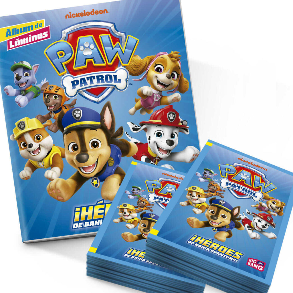 Sobres de láminas Paw Patrol Héroes de Bahía Aventura junto al álbum de la colección