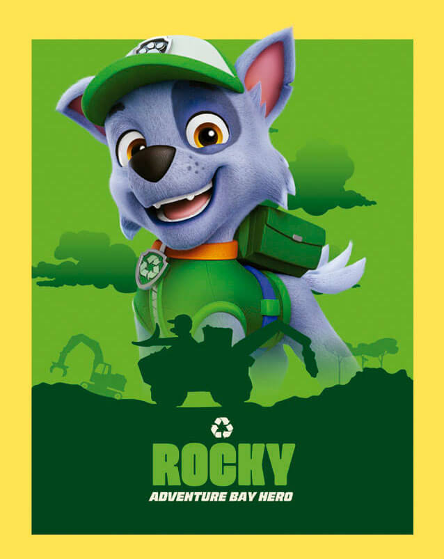 Lámina de Rocky de la colección Paw Patrol Héroes de Bahía Aventura