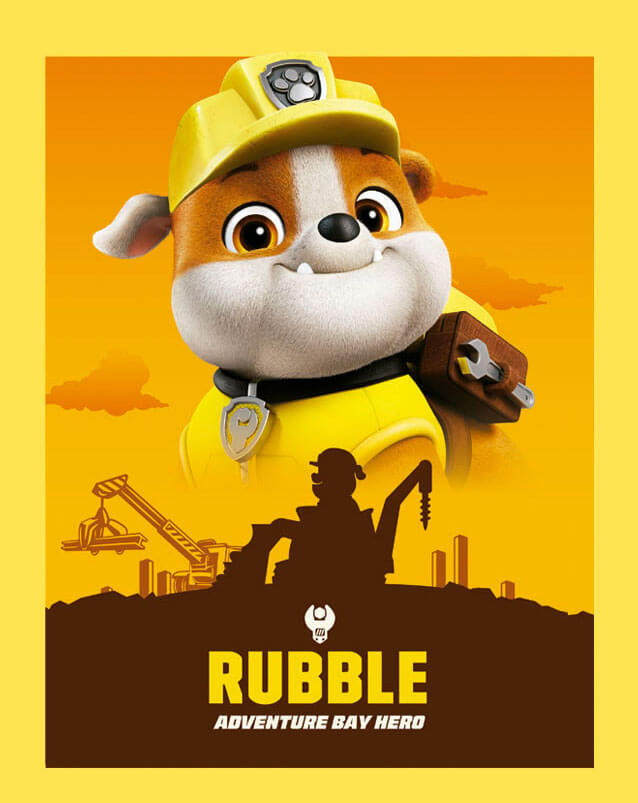 Lámina de Rubble con casco amarillo de la colección Paw Patrol 2025