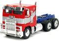 Camión Optimus Prime rojo con parrilla cromada y chasis azul de Jada escala 1:32