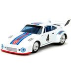 Auto Jazz Porsche 935 1976 Transformers escala 1:32 Jada, blanco con franjas y número 4, vista frontal