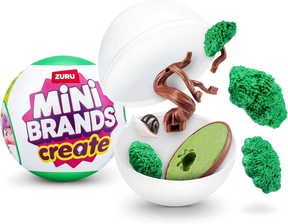 Cápsula Mini Brands abierta con piezas de un bonsái miniatura para armar