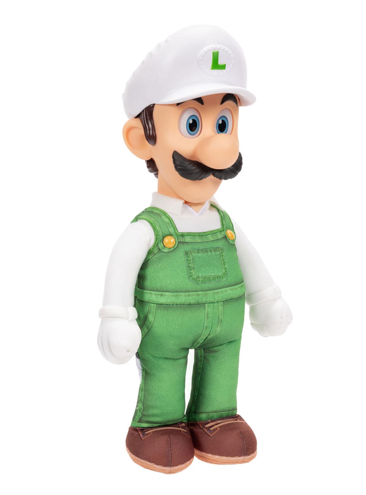 Peluche Luigi de fuego de 37 cm de frente con gorra blanca y overol verde
