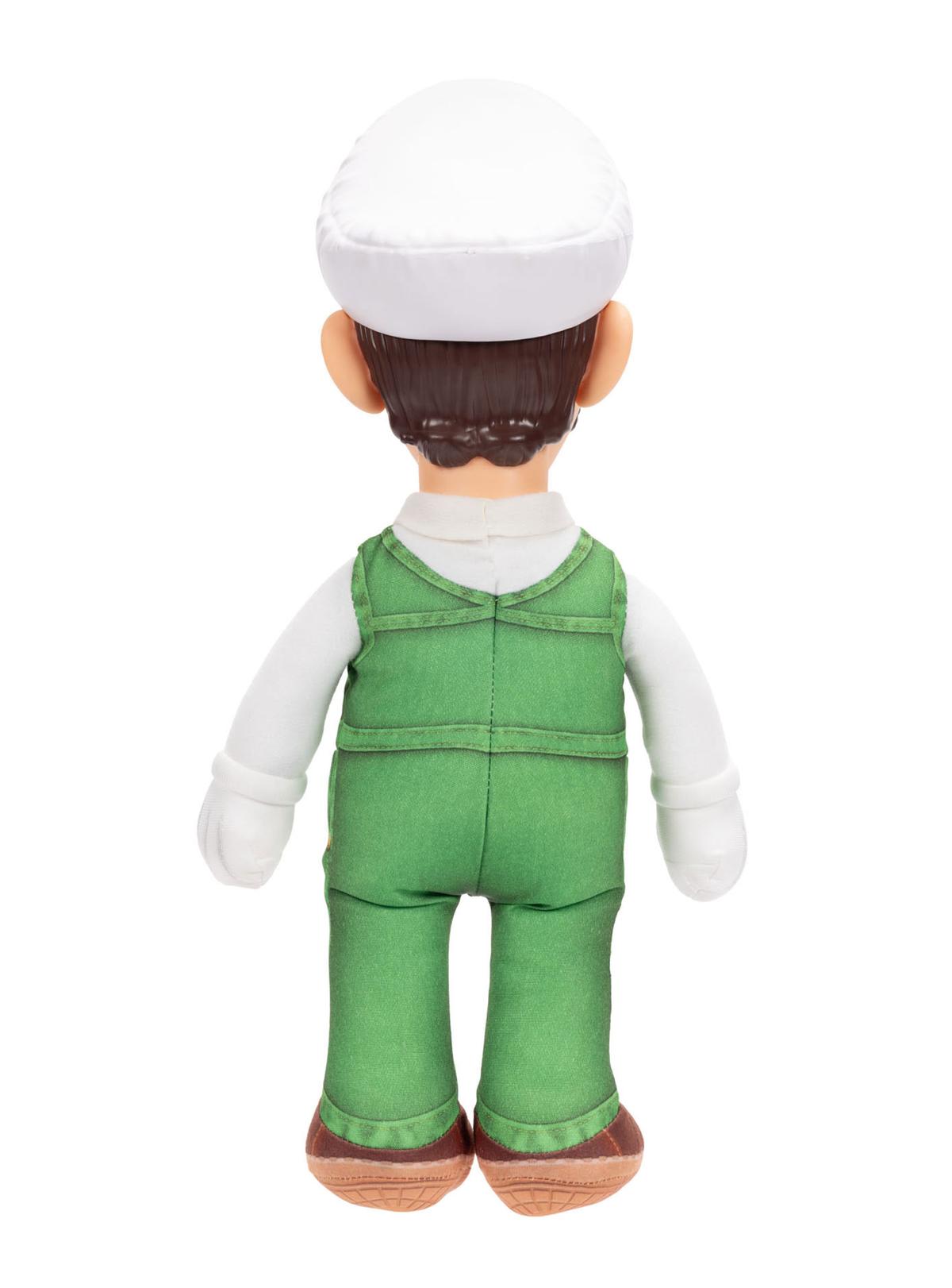 Vista trasera del peluche Luigi de fuego