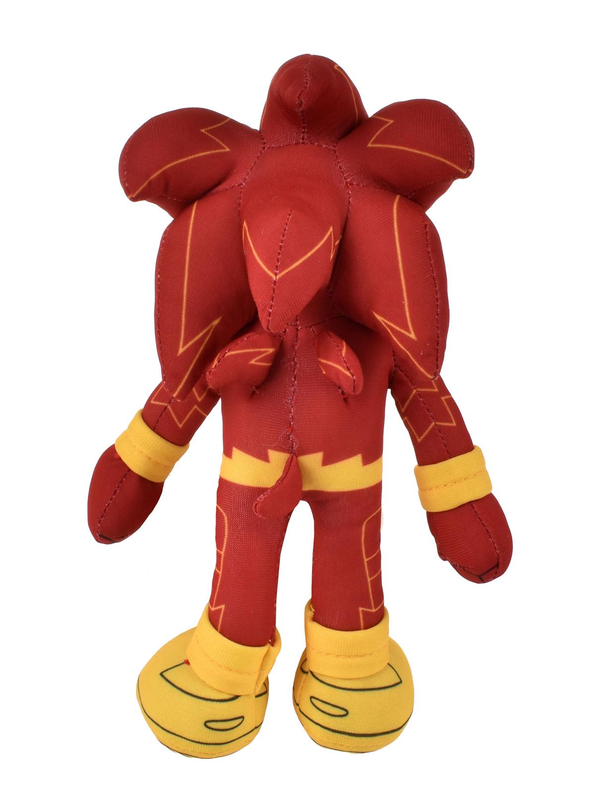 Vista posterior del peluche Sonic The Flash con púas rojas y botas amarillas