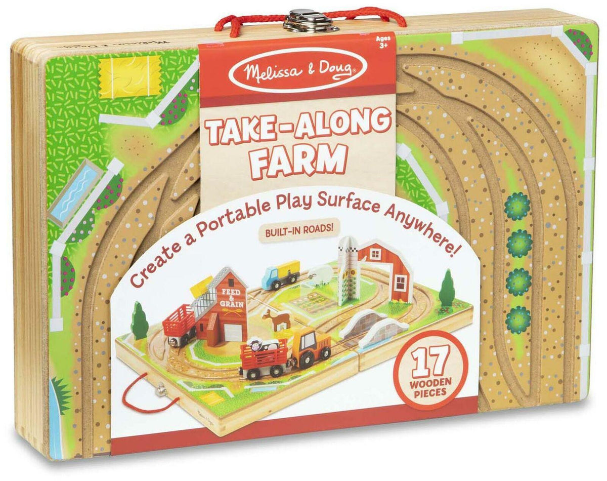 Maletín de madera cerrado de la Take-Along Farm de Melissa & Doug con 17 piezas