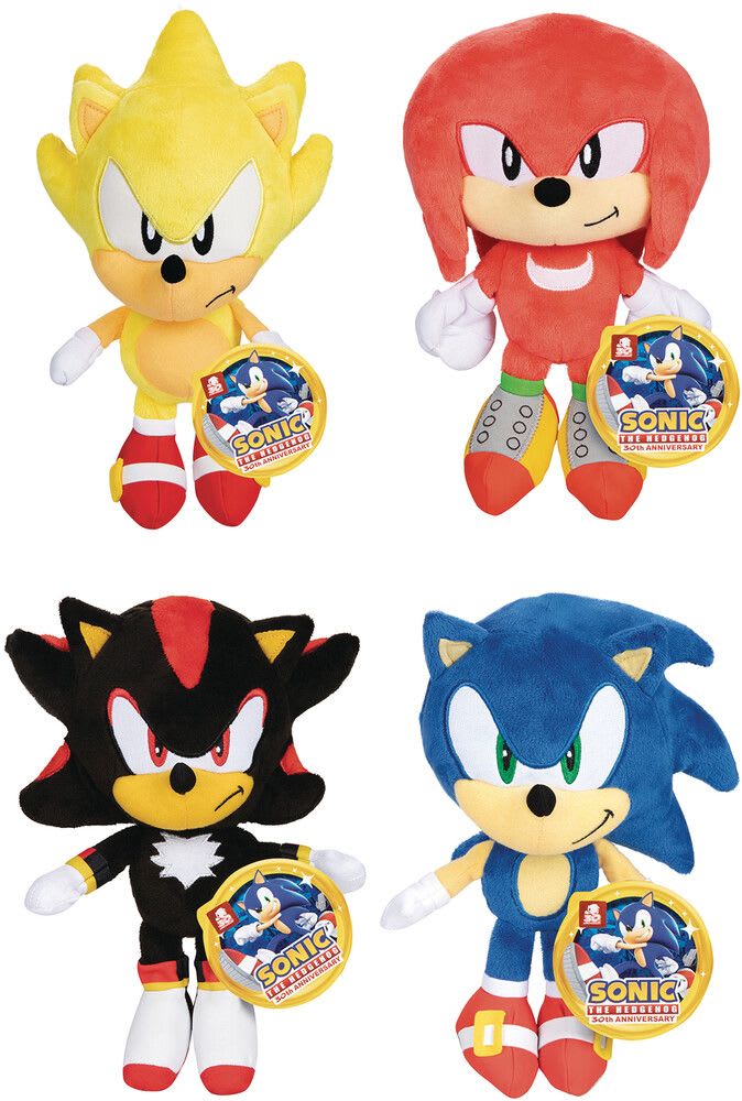 Línea de peluches Sonic 30 aniversario: Super Sonic, Knuckles, Shadow y Sonic con etiqueta