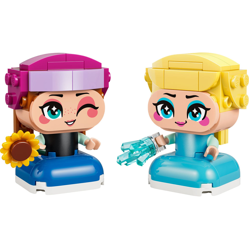 Mini Anna con girasol y mini Elsa con rayo de hielo armadas en LEGO