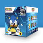 Parte trasera de la caja Tubbz Sonic con código QR y personajes de la colección