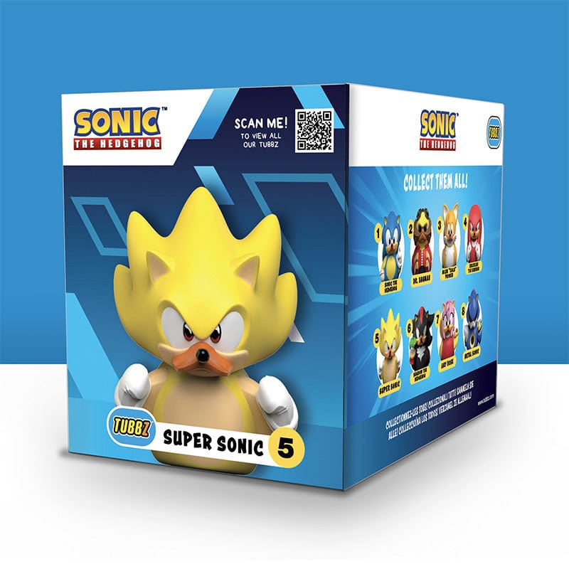 Caja del Tubbz Super Sonic número 5 con la colección Sonic al costado