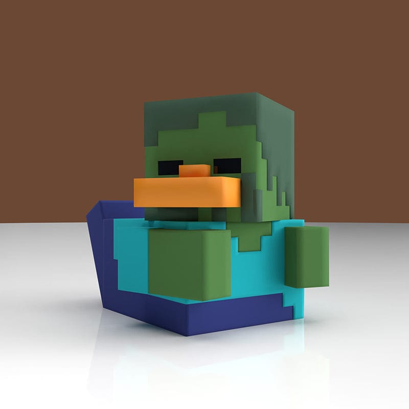 Pato Tubbz Zombie de Minecraft con cabeza verde pixelada y polera celeste