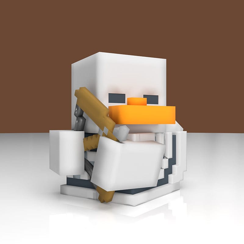 Pato Tubbz Esqueleto de Minecraft blanco con arco pixelado, vista frontal