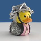 Mini Tubbz Doc Brown 1955 visto en tres cuartos con chaqueta rosada