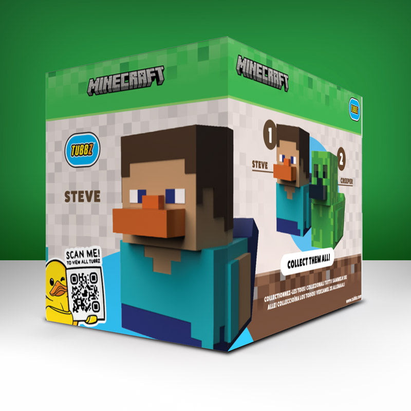 Parte trasera de la caja Tubbz Minecraft Steve con guía de personajes