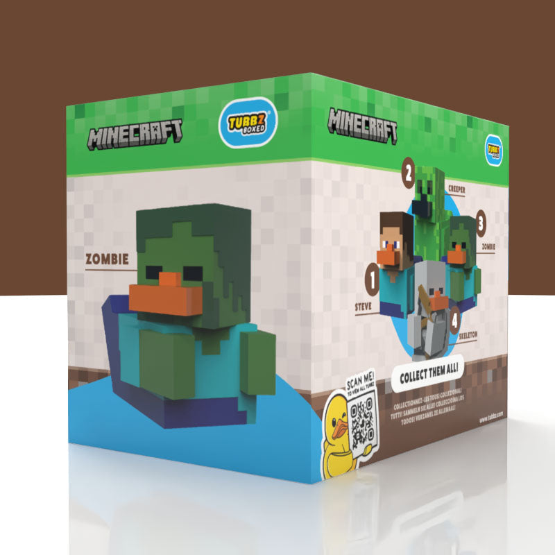 Reverso de la caja Tubbz Minecraft con el Zombie y otros personajes de la colección