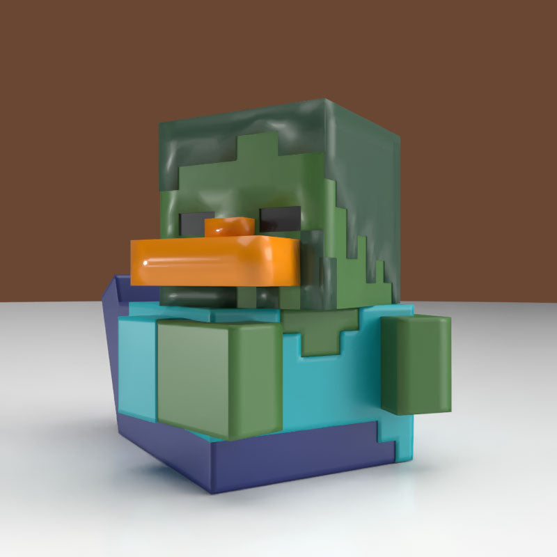 Pato Tubbz Zombie de Minecraft con cabeza pixelada verde y polera celeste