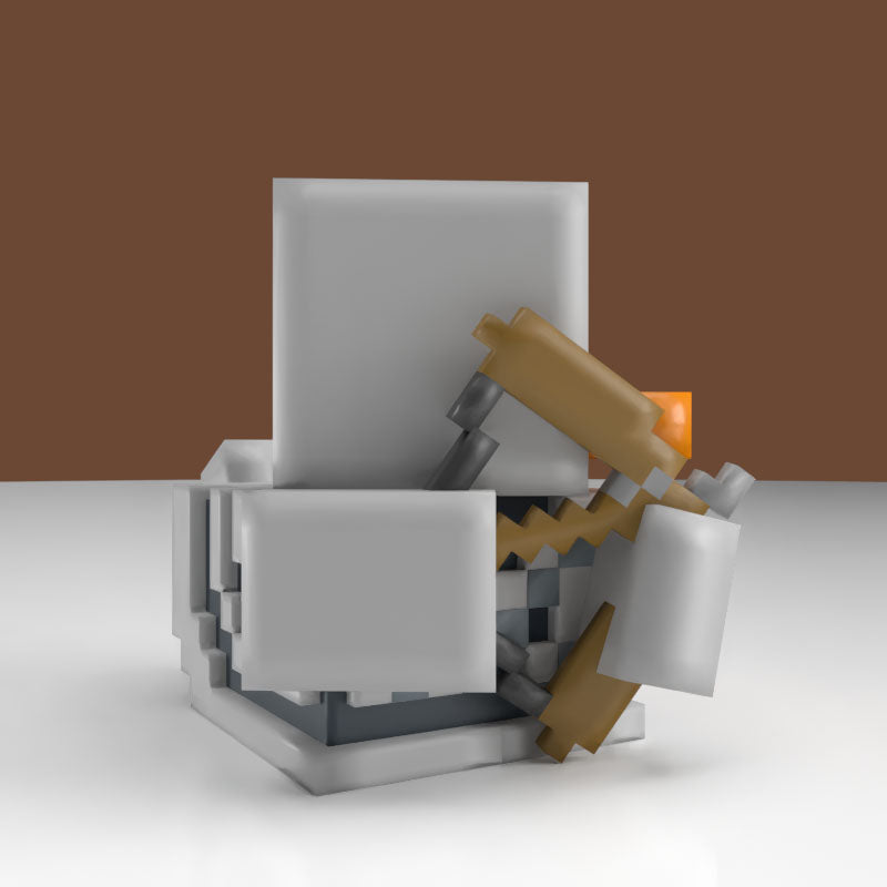 Pato Tubbz Skeleton de Minecraft gris pixelado con arco