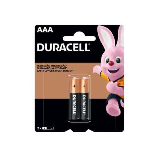 Blíster de 2 pilas alcalinas Duracell AAA de 1,5 V con el conejo Duracell