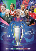 Portada del álbum Topps UEFA Champions League temporada 2025/26 con la copa y jugadores estrella