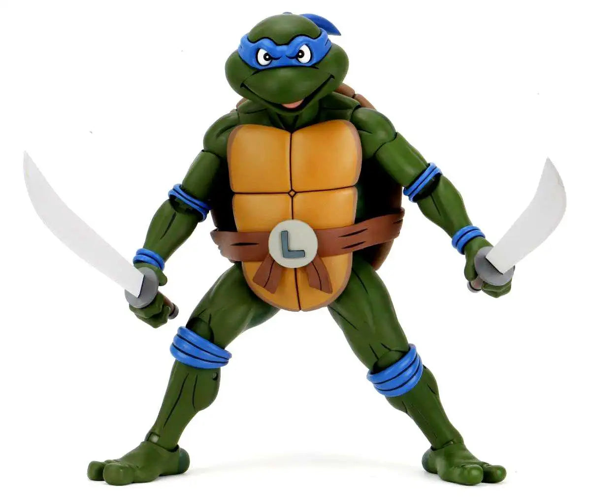 Figura NECA Leonardo escala 1/4 con dos katanas en pose de combate