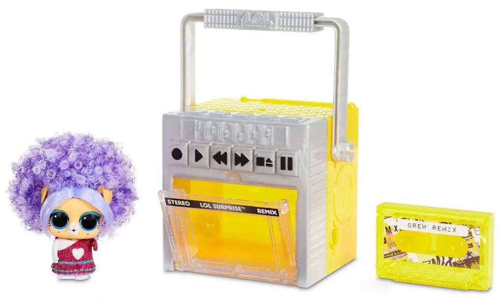 Mascota L.O.L. Remix Pets con boombox amarillo y cassette de la colección