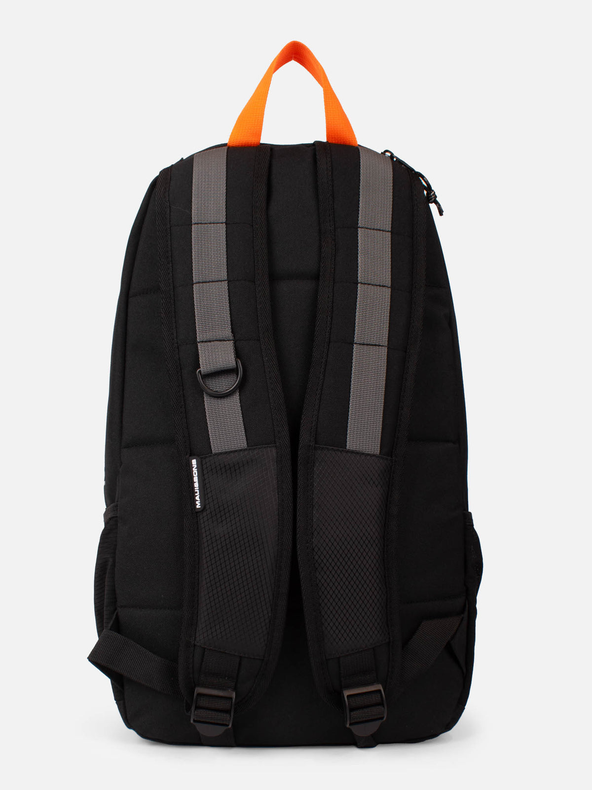 Espalda de mochila negra Maui and Sons con tirantes acolchados y franjas grises