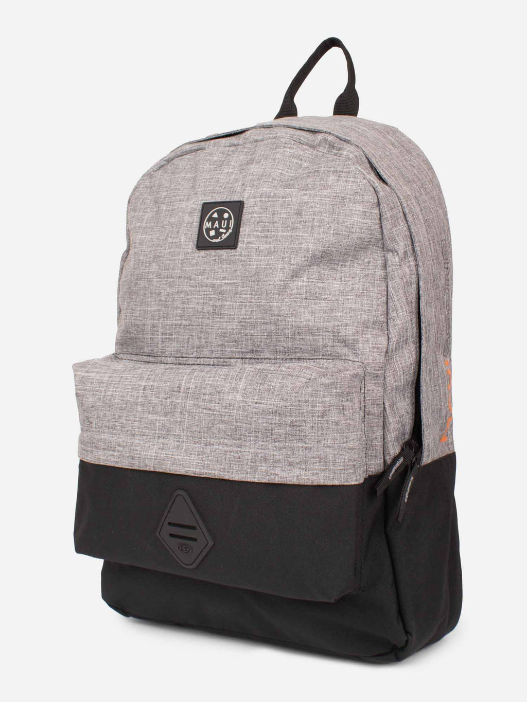 Mochila Maui and Sons gris melange con base negra y bolsillo frontal, vista lateral