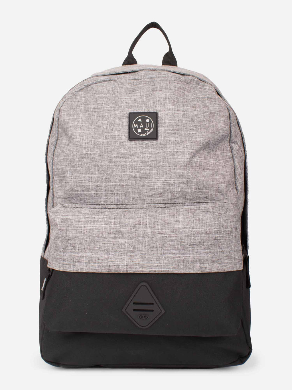Mochila lisa gris melange Maui and Sons vista de frente con parche de logo