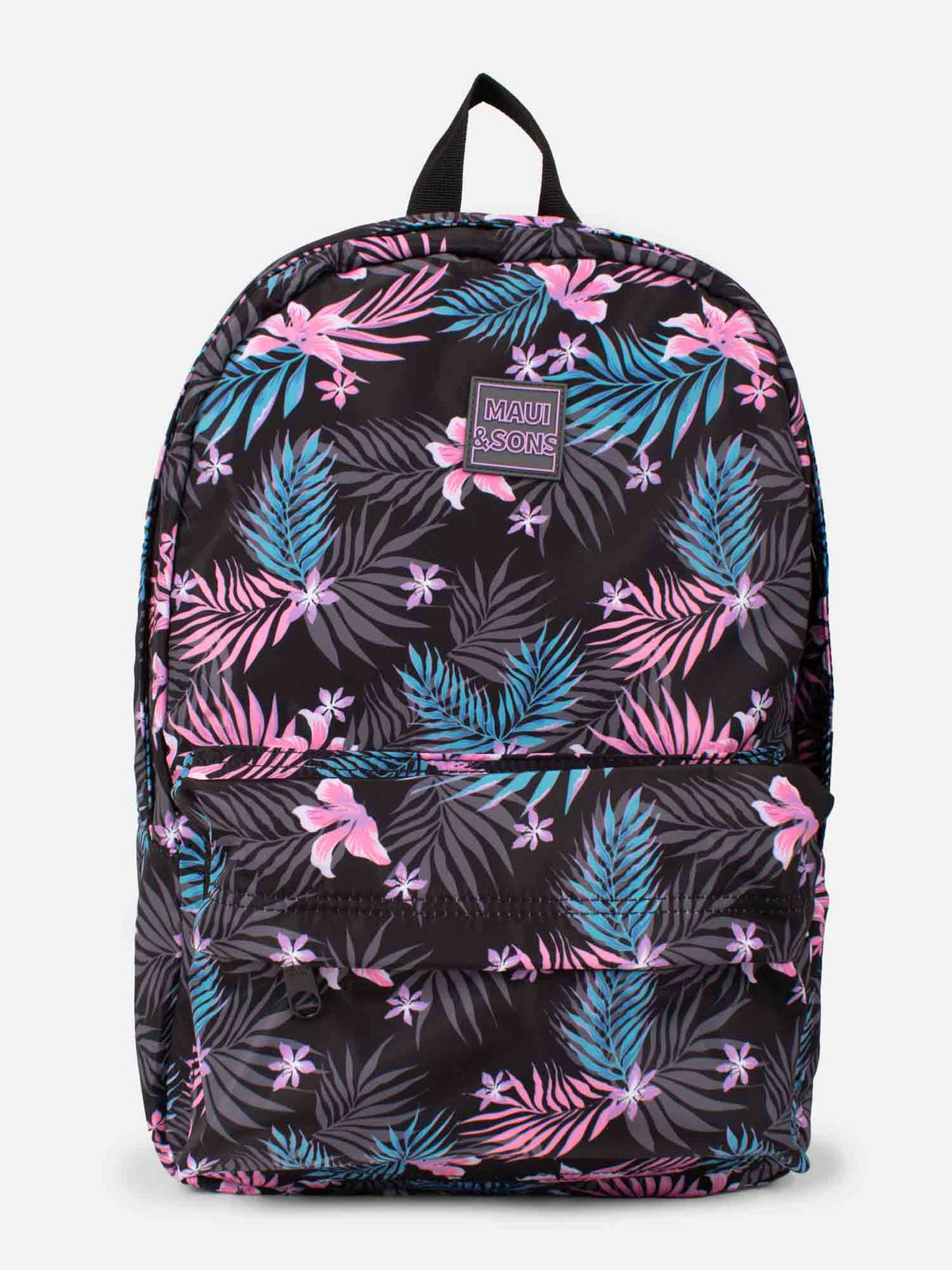 Mochila floreada multicolor Maui and Sons vista de frente con bolsillo delantero