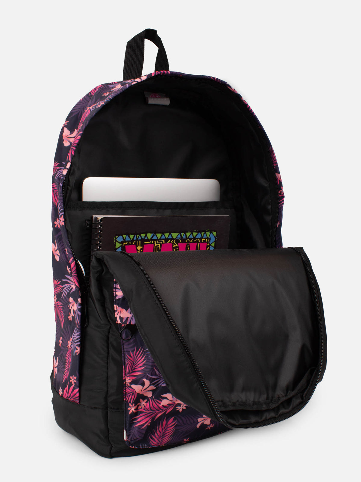 Mochila Maui and Sons abierta mostrando compartimento para notebook y cuadernos