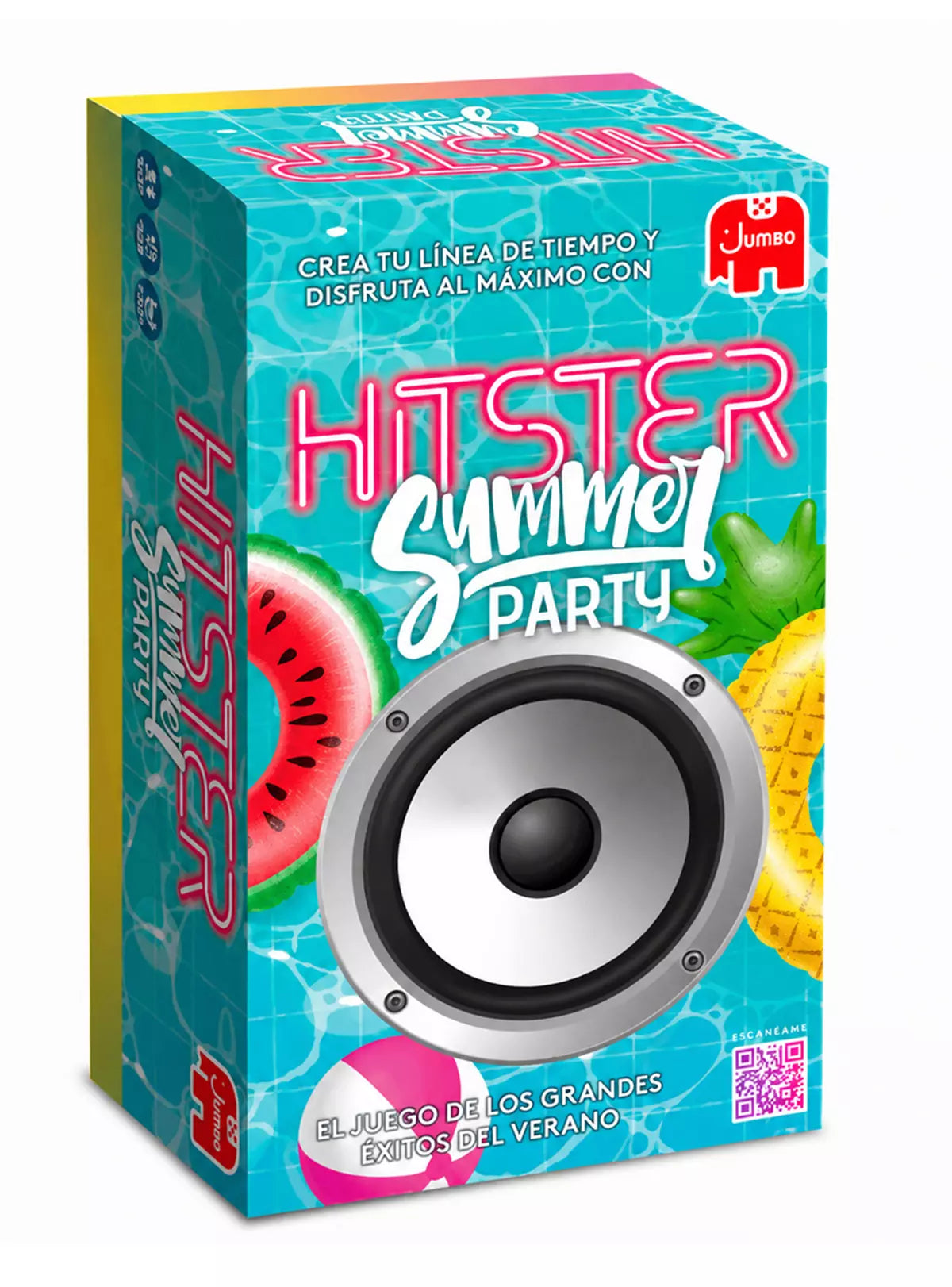 Caja del juego Hitster Summer Party de Jumbo en español con parlante y flotadores