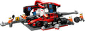 Set LEGO City 60443 armado: parada en pits con auto Ferrari de F1 y mecánicos