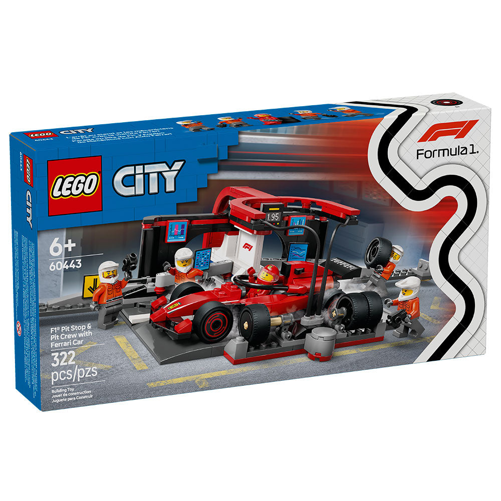 Caja LEGO City Parada en pits de F1 con auto Ferrari 60443 de 322 piezas