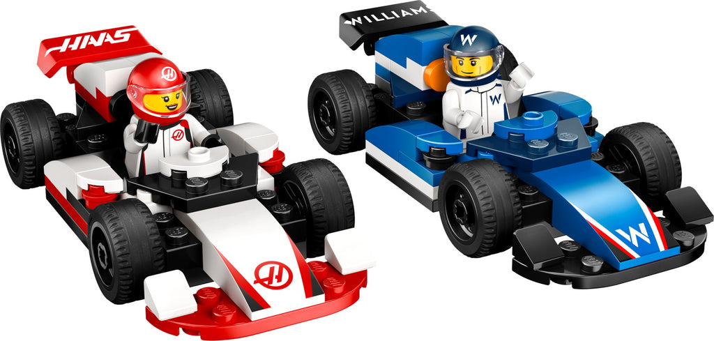 Autos de F1 LEGO City de Williams Racing y Haas F1 armados con sus pilotos
