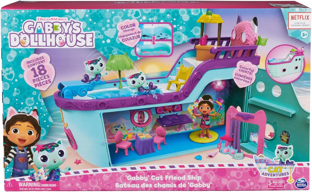 Caja del set Gabby's Cat Friend Ship de Gabby's Dollhouse con el crucero y sus 18 piezas
