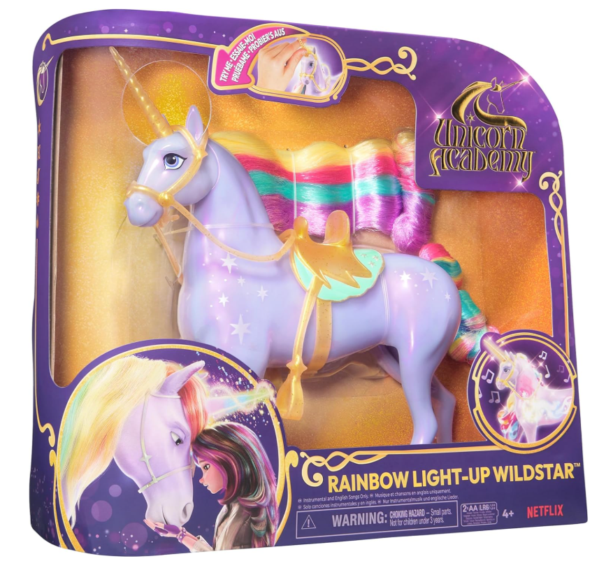 Caja de Unicorn Academy Rainbow Light-Up Wildstar con el unicornio en su interior