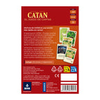 Reverso de la caja de Catan el juego de cartas con edad 10+, 3 a 4 personas y 20 minutos