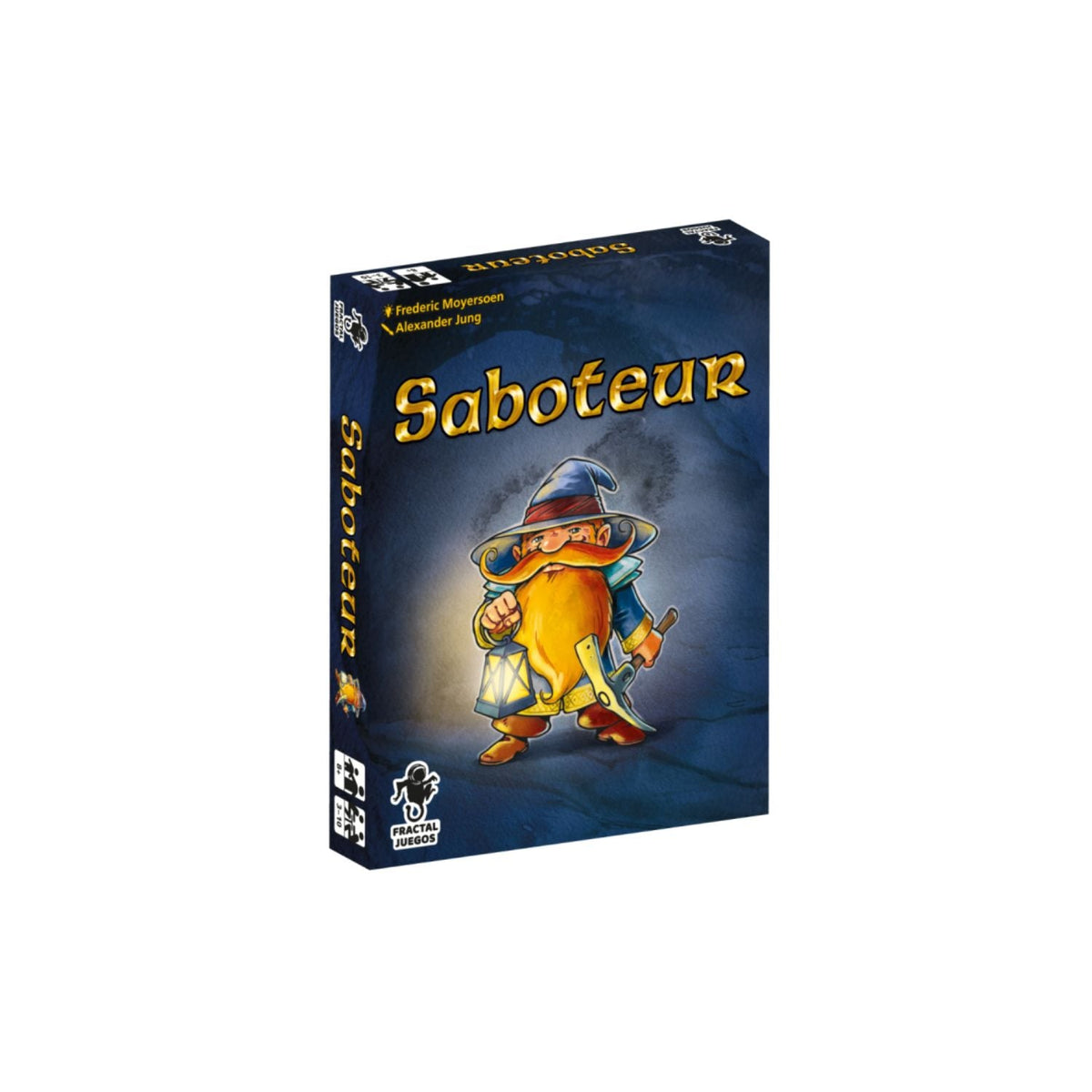 Caja de Saboteur edición en español con el enano minero y su lámpara
