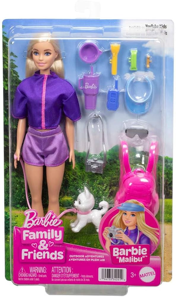 Barbie Malibú Muñeca con Perrito y Accesorios de Aventura – vista 1