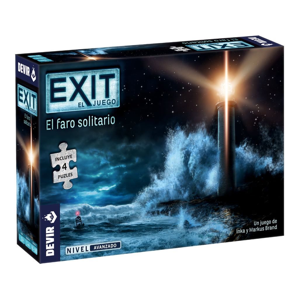 Caja del juego Exit Puzzle El faro solitario de Devir, nivel avanzado con 4 puzles
