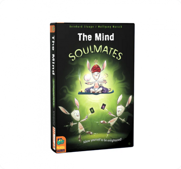 Caja del juego de cartas The Mind Soulmates con ilustración de conejos meditando