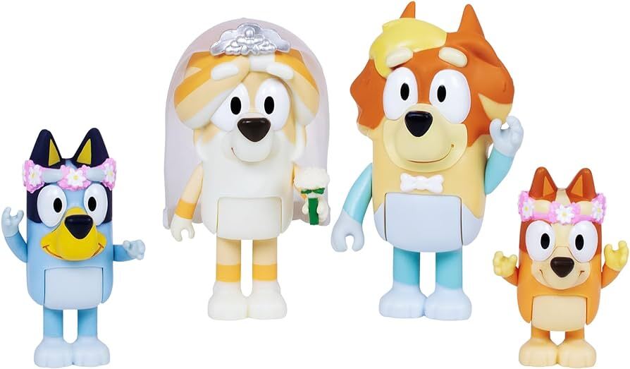 Bluey Pack de 4 Figuras Articuladas Boda del Tío Rad y Frisky – vista 2