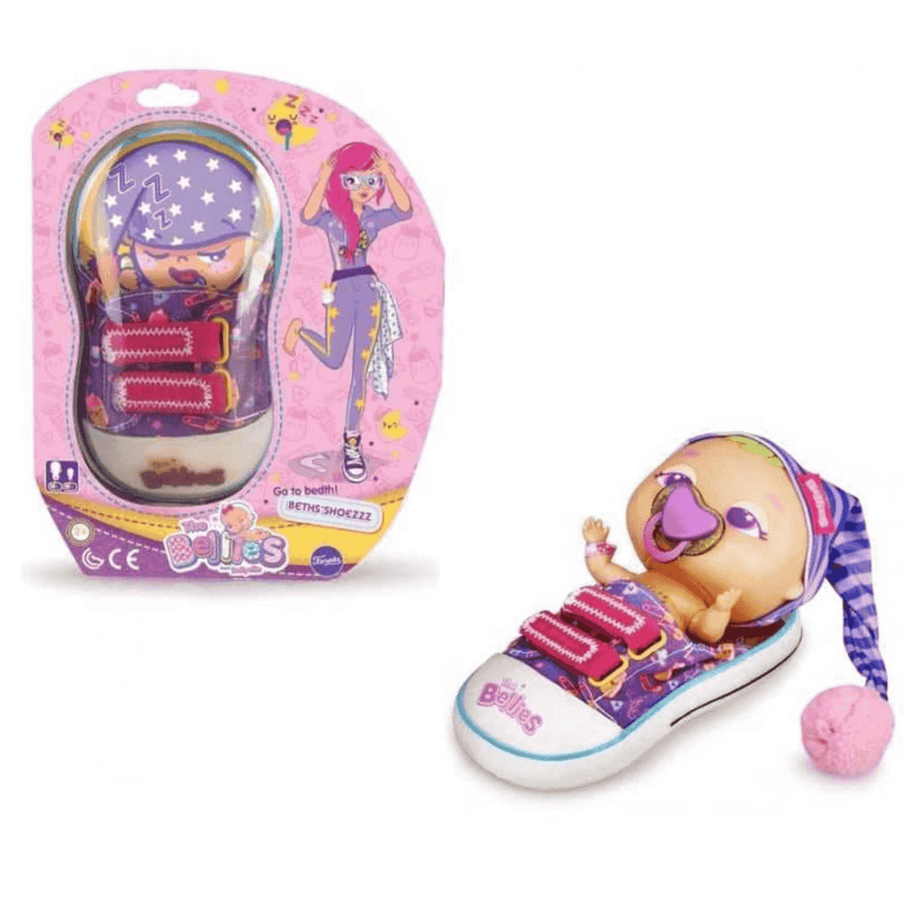 Blíster de Beth's Shoezzz The Bellies junto a la zapatilla con Bellie dormido