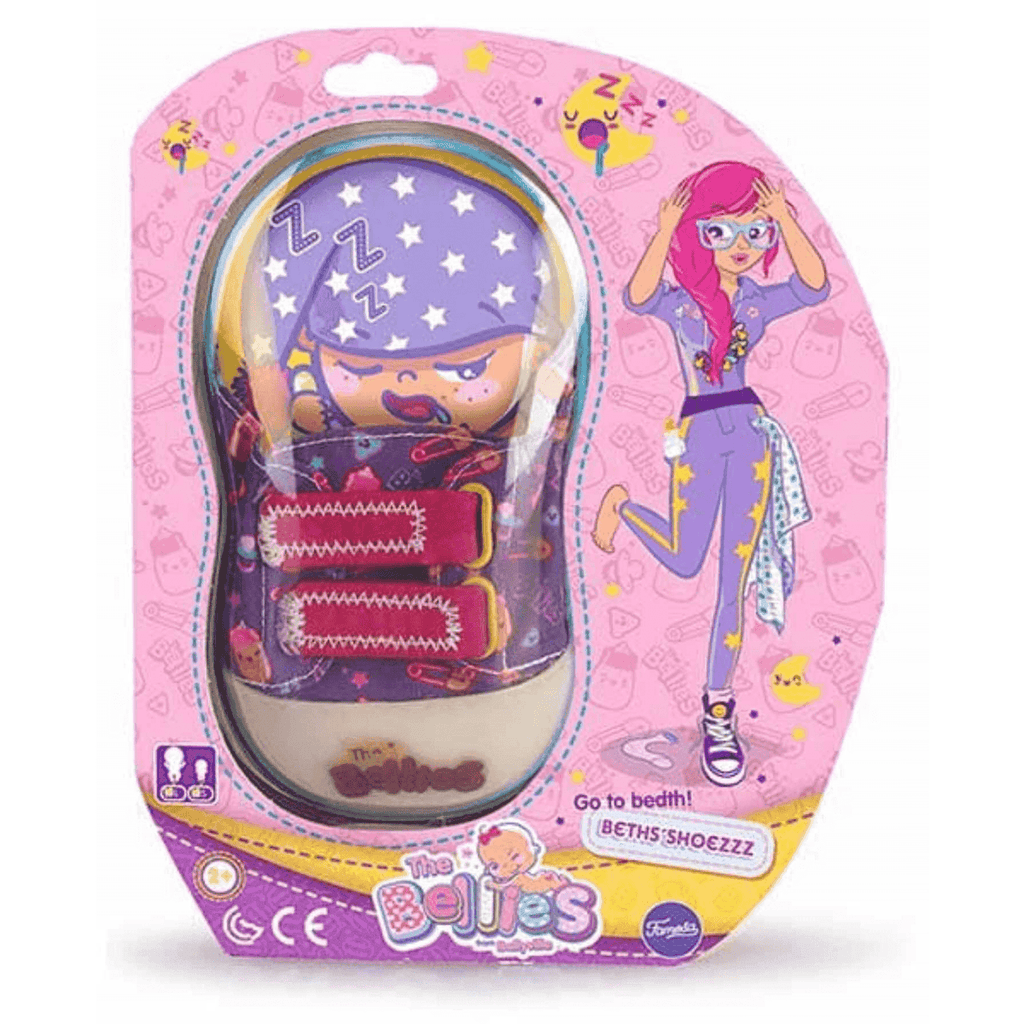 Empaque rosado de The Bellies Beth's Shoezzz Go to bedth con ilustración de Beth