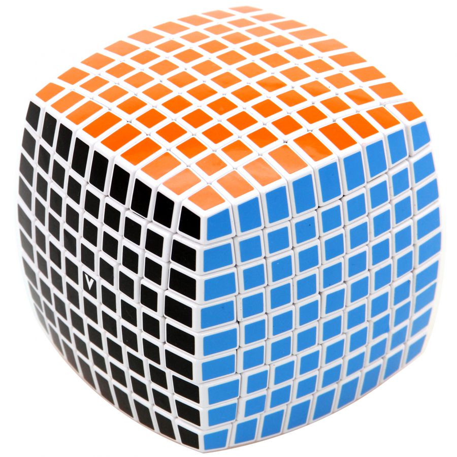 V-Cube 9 pillow con caras naranja, azul y negra