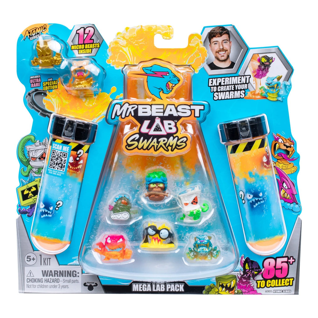 Empaque Mega Lab Pack de MrBeast Lab Swarms con 2 tubos y figuras