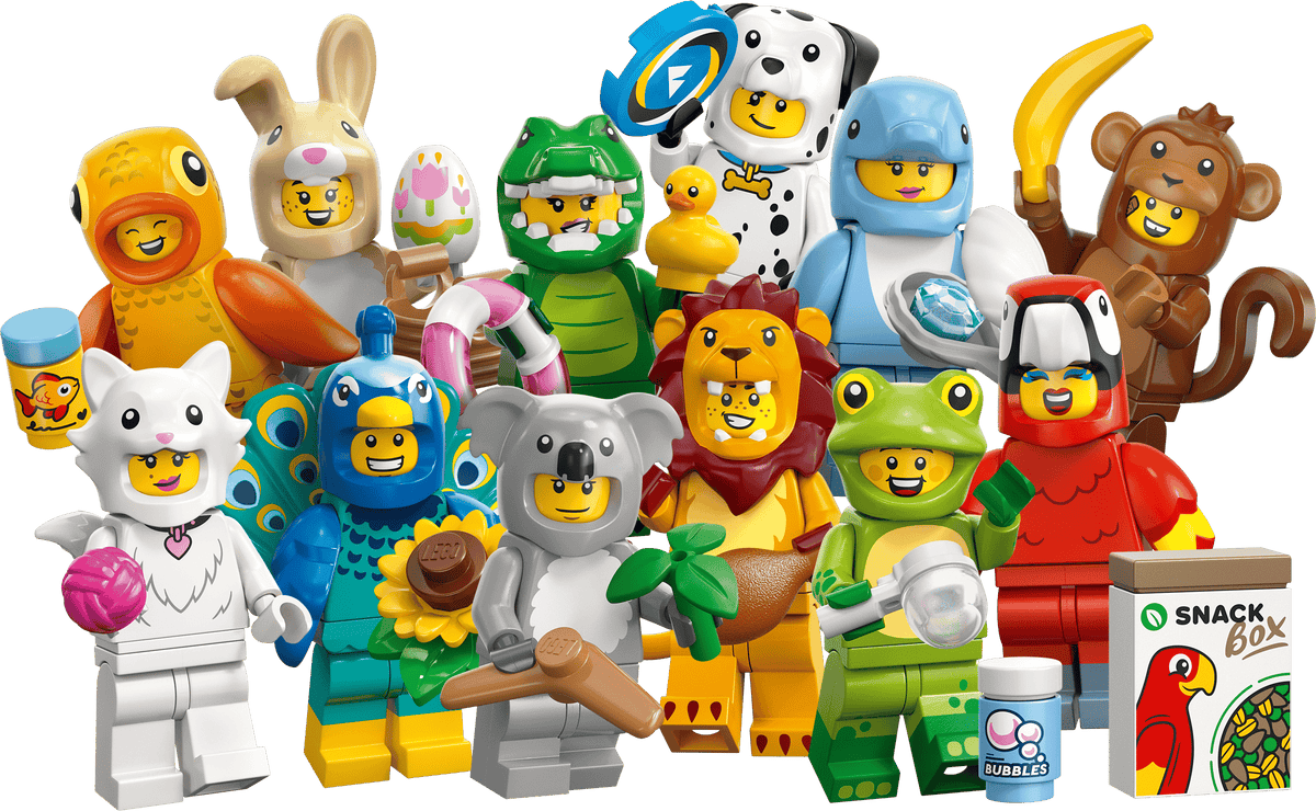 Las 12 minifiguras LEGO con disfraces de animales de la Serie 28