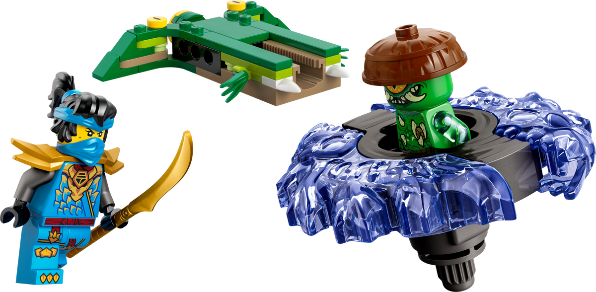 Set LEGO Ninjago 71849 armado con minifigura de Nya y spinner del monstruo mutante
