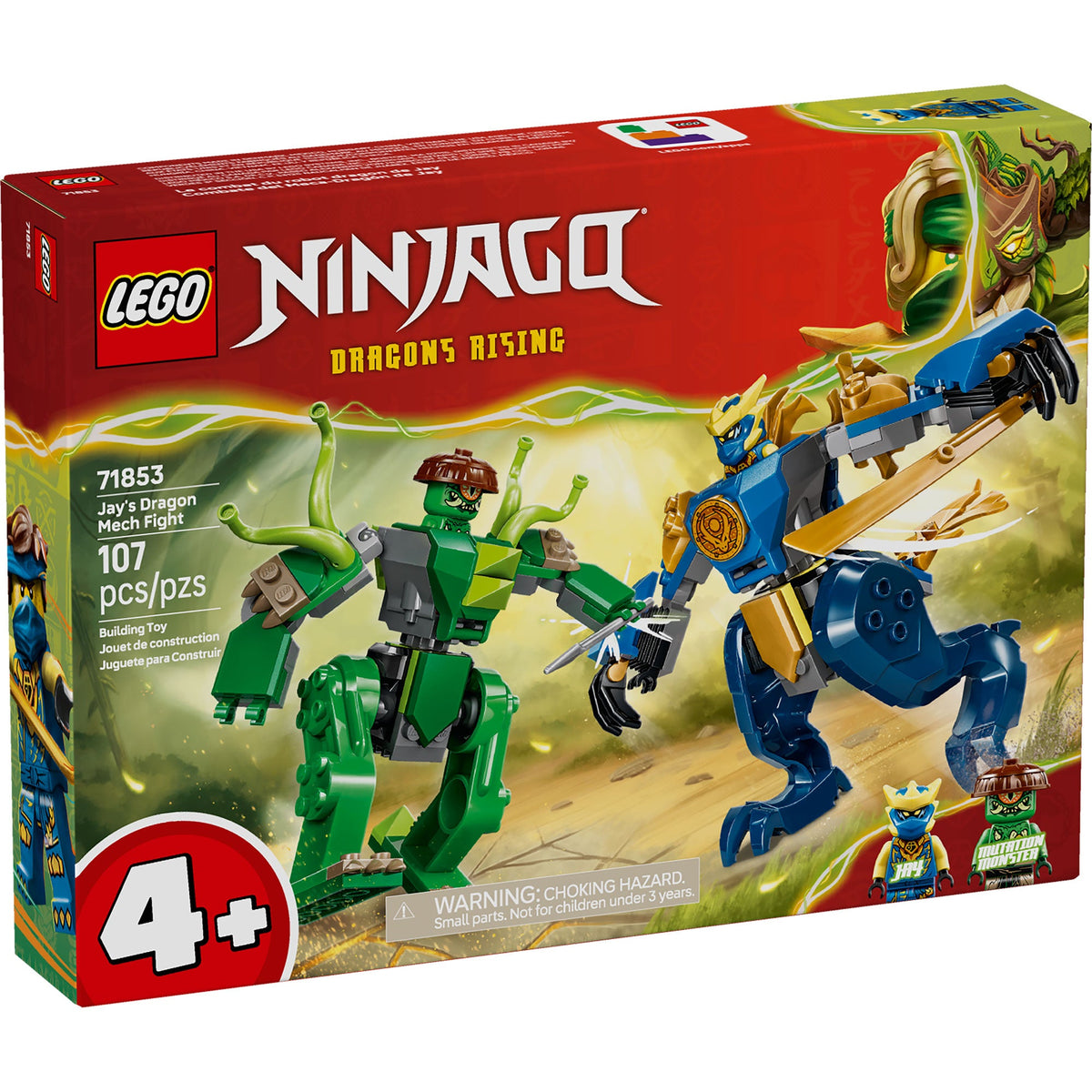 Caja del set LEGO Ninjago 71853 Combate del mech-dragón de Jay de 107 piezas