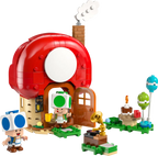 Casa de Toad armada con Toad azul, Toad verde, gramófono, torta y globos